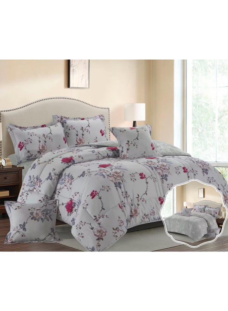 بلو سكاي مفرش سرير نفرين فخم من المايكروفايبر 100% ، غطاء سرير ، قابل للإستخدام على الوجهين، طقم مفارش بحشوة دبل  ، طقم نوم يتكون من 6 قطع ( مفرش بحشوة + شرشف مطاط للمرتبة + واقي مخدة + كيس مخدة + وسادة مربعة + كيس للوسادة المربعة  ) مقاس المفرش 240X260 سم ومقاس المغاط 200x200 سم ( اللون نفس الصورة) - Image 1